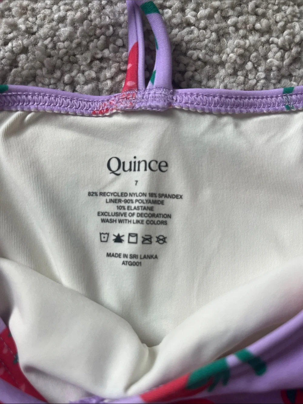 Quince Purple One-Piece Swimsuit with Red Strawberry Print